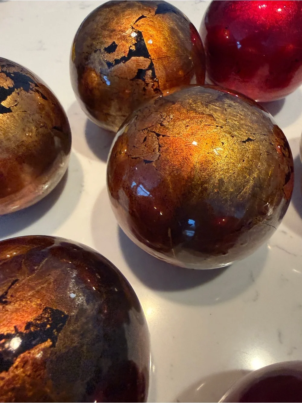 Set of 7 Red Gold Mercury Glass Decorative Orbs Spheres 4” Holiday Decor
